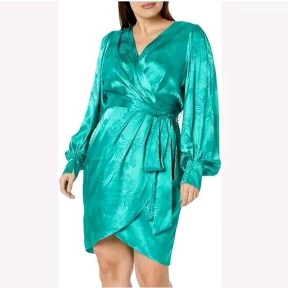 City Chic Dresses & Skirts - City Chic Polyester Amalia Dress XXL 24 Greenstone Palm Print V-Neck Long Sleeve